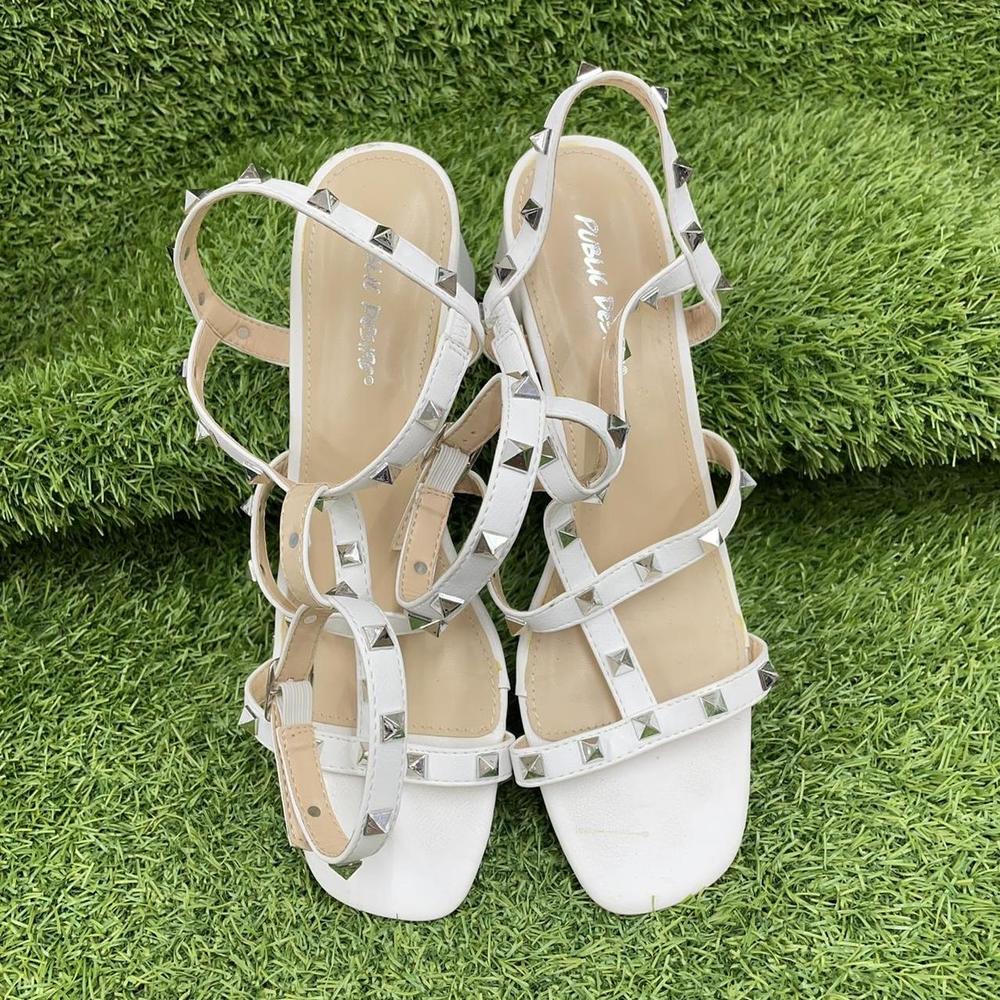 Public Desire Ivory Leather Strappy Stud High Heel Pointed Toe Courts Size UK 8 - Picture 3 of 4